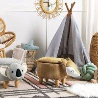 Wyld and Coco Kids Storage Stool - Orange Velvet with Wooden Legs