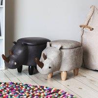 Wyld and Coco Rhino Kids Stool Hidden Storage Light Grey Faux Leather Rubberwood