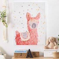 Wyld and Coco Pink Llama Canvas Art 60 x 80 cm for Kids Room Decor | Size: 60 cm x 90 cm