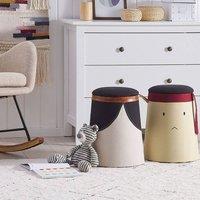 Wyld and Coco Kids Pouffe Beige Faux Linen with Hidden Storage