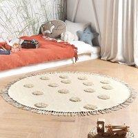 Wyld and Coco Round Beige Cotton Kids Rug 140 cm with Tassels | Size: 140 cm diameter
