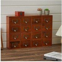 H&O Direct 16 Grid Retro Wooden Drawer Box in Brown