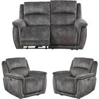 Furnishings For Less UK Mendoza Grey Plush Velvet Electric Reclining 3 Piece Sofa Suite 2 1 1
