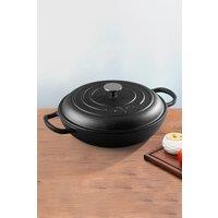 Living and Home Dual-handle Round Cast Iron Sauce Pot Stew Pot Cookware with Lid 30cm in Black