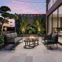 FENCHILIN Garden 5 Seater Sofa Set with 2 Chairs & Glass Nesting Tables in Grey