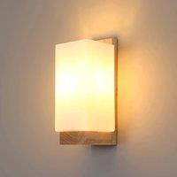 Pheashine Nordic Wood Wall Sconce, E27 Modern Wall Light Glass Shade, Bulb Not in Light Brown