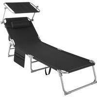 tectake Sun Lounger - foldable with sun canopy in Black | Size: 1 Seater