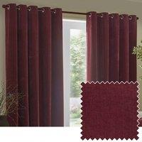 Yard Heavy Chenille Velvet Room Darkening Eyelet Curtain Pair in Wine | Size: 117 cm width x 137 cm drop