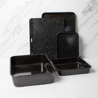 MasterClass 5pc Non-Stick Cookware Set with Roasting Pan & 4 Baking Trays in Black