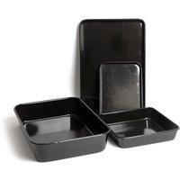 MasterClass 4pc Vitreous Enamel Non-Stick Cookware Set with 1x Roasting Pan & 3x Baking Trays in Black