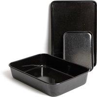 MasterClass 3pc Vitreous Enamel Non-Stick Cookware Set with 1x Roasting Pan & 2x Baking Trays in Black