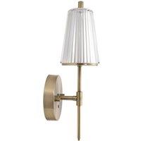 Happy Homewares Antique Brass Wireless Rechargeable Touch Dimmer Wall Light with Ribbed Shade in Metallic Gold
