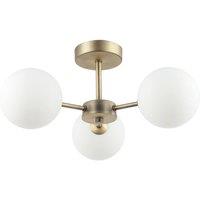 Happy Homewares Contemporary Antique Brass Ceiling Lamp with Opal Globe Glass Shades in Metallic Gold