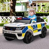 HOMCOM 12V Kid Electric Ride On Police Car w/ Remote Siren Bluetooth in White
