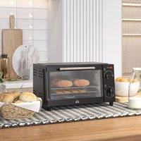 HOMCOM Mini Oven 9L Countertop Electric Grill w/ Temp Timer Control 750W in Black