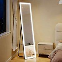 HOMCOM Full Length Mirror with LED Light Free Standing Floor Mirror Bedroom in Silver