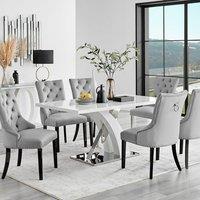 FurnitureboxUK Atlanta 6 White Dining Table & 6 Belgravia Black Leg Chairs in Grey