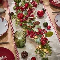 Dibor Berries & Baubles Pre-Lit Table Garland Christmas Garland 150cm in Green | Size: Large