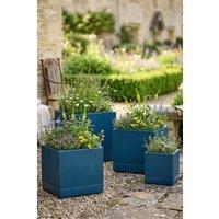 Dibor Set of 4 Navy Blue Ribbed Finish Fibre Clay Outdoor Garden Flower Planters | Size: Large