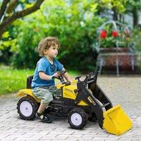 HOMCOM Pedal Go Kart Ride On Excavator W/ Front Loader Digger, Four Wheels in Yellow