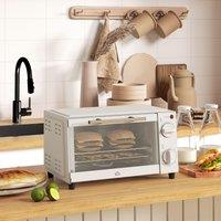 HOMCOM Mini Oven 9L Countertop Electric Grill w/ Temp Timer Control 750W in Cream
