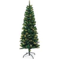 Neel Blue Pre-Lit Christmas Tree, Artificial Slim Xmas Tree with Warm LEDs in Green | Size: 5ft