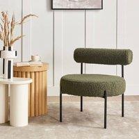 Wyld and Coco Armless Accent Chair Green Boucle Round Seat Black Metal Frame