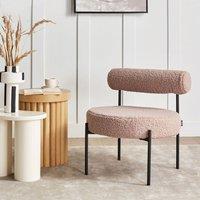 Wyld and Coco Taupe Boucle Armless Accent Chair Roll-Back Bolster Black Metal Legs in Beige