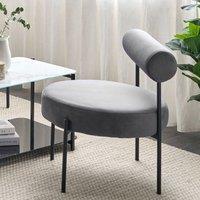 Wyld and Coco Velvet Armless Chair - Grey Round Seat Roll-Back Backrest