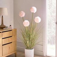 Wyld and Coco 120cm Artificial Green Grass with Pink Reeds in Black Pot