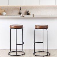 Wyld and Coco Brown Faux Leather Bar Stools 2-Pack - Black Steel Legs