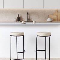 Wyld and Coco Beige Faux Leather Bar Stools Set of 2 with Black Legs