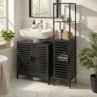 Wyld and Coco Black Bamboo Bathroom Shelving Unit 2 Open Shelves and Closed W32cm