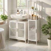 Wyld and Coco White Bamboo Bathroom Shelving Unit Door Modern Free Standing