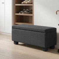 Wyld and Coco Storage Bench Grey Fabric with Lift-Up Top and Wooden Legs in Dark Grey