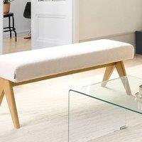 Wyld and Coco Boucle Bench Off-White and Light Brown with Rubberwood Legs in White