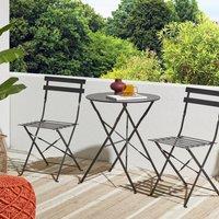 Wyld and Coco Black Metal 3 Piece Folding Bistro Set Slatted Steel Chairs