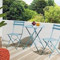 Wyld and Coco 3-Piece Metal Folding Bistro Set - 2 Seats Slatted Back E-Coated Steel in Blue