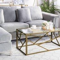 Wyld and Coco Geometric Gold Metal Frame Coffee Table with Glass Top 100 x 50 cm