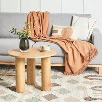 Wyld and Coco Retro Round Coffee Table Light Brown Wood Finish 60cm