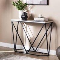 Wyld and Coco Console Table White Marble Effect Top Black Powder Coat Iron Legs