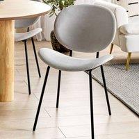 Wyld and Coco Set of 2 Light Grey Velvet Dining Chairs with Black Iron Legs