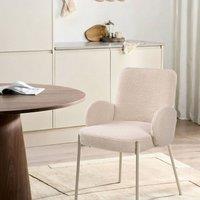 Wyld and Coco Dining Chair Beige Boucle Upholstery Light Iron Retro Modern Design