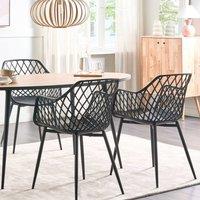 Wyld and Coco Pai Set 2 Black Dining Chairs Synthetic Seat Open Net Back Matte