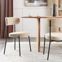 Wyld and Coco Set of 2 Dining Chairs Light Beige Boucl with Black Steel Legs