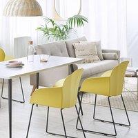Wyld and Coco Zenith Yellow Synthetic Dining Chairs Set of 2 - Black Metal Legs