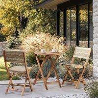 Wyld and Coco Beige Acacia Rope Folding Garden Chairs Set of 2