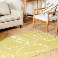 Wyld and Coco Handwoven Yellow Polyester Rug 140 x 200 cm Abstract Pattern Tassels | Size: 140 cm x 200 cm