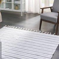 Wyld and Coco Off-White Striped Area Rug 140 x 200 cm Handwoven Indoor and Outdoor in White | Size: 140 cm x 200 cm