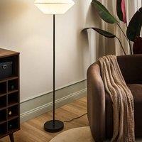 Wyld and Coco Floor Lamp 150cm White Fabric Geometric Pleated Shade Black Iron